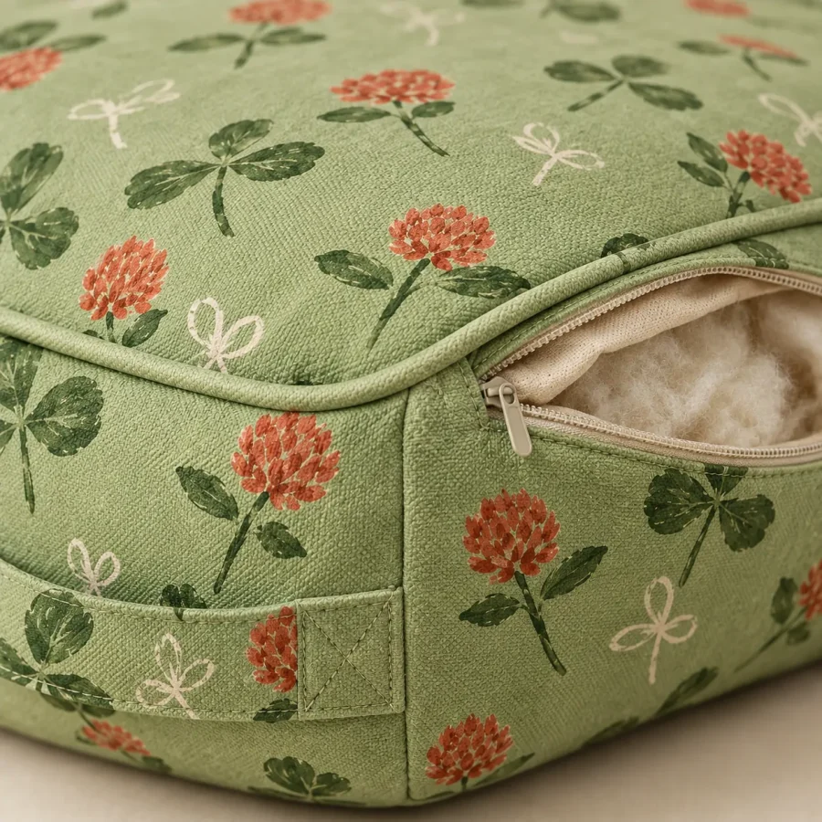 Clover Lozenge Block, close-up of the print and stitching