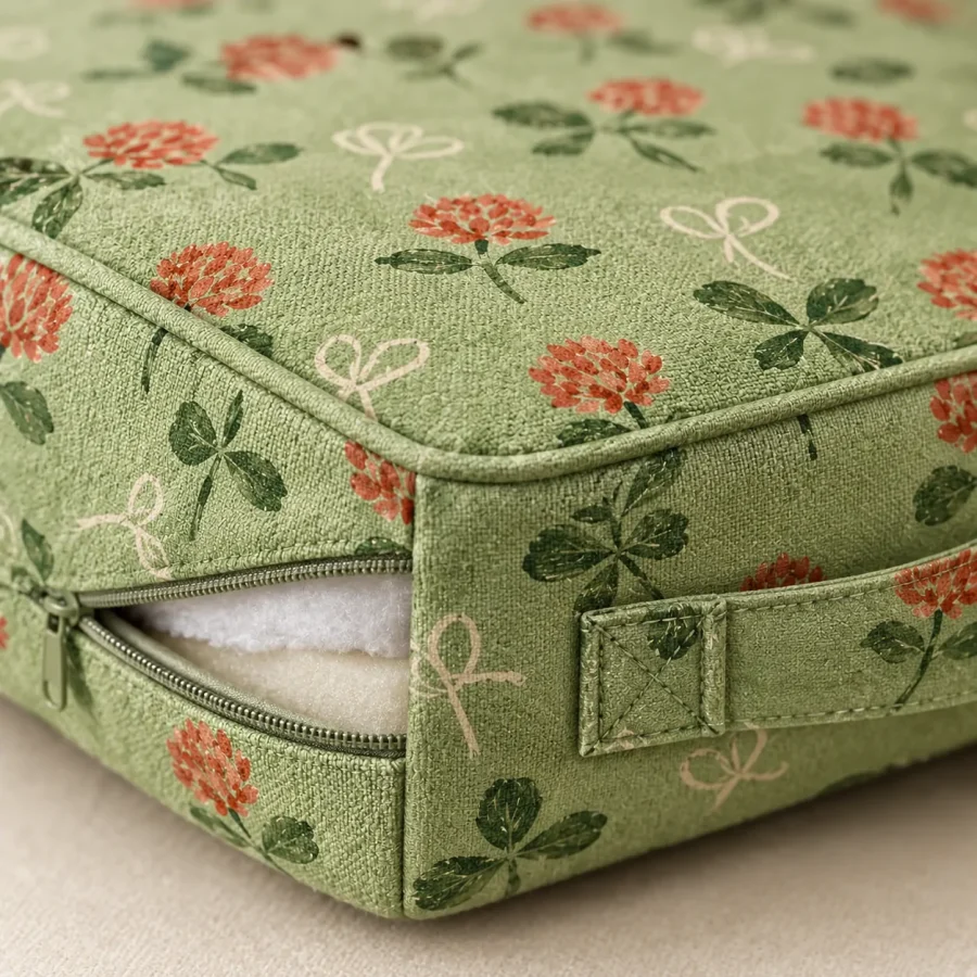 Clover Pad Block, close-up of the print and stitching