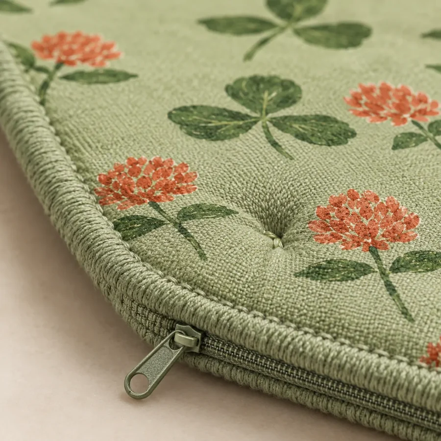 Clover Quarter-Round Mat, close-up of the print and stitching