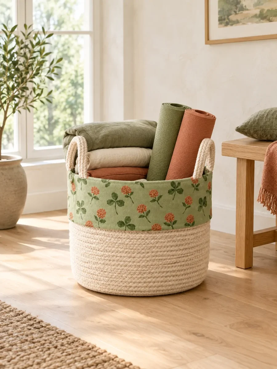 Clover Round Basket in use at home
