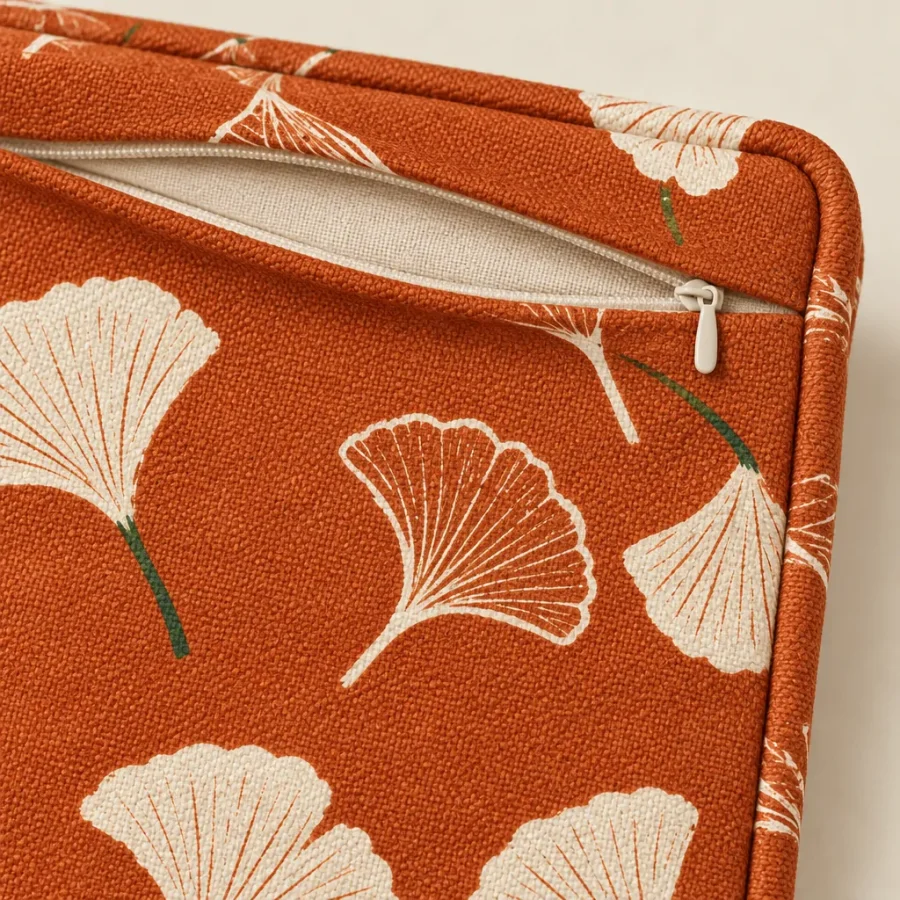 Column Cover · Ginkgo, close-up of the print and stitching