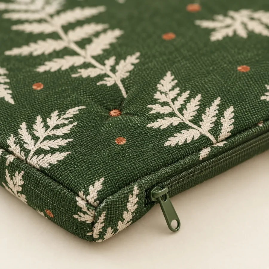 Fern Runner Mat, close-up of the print and stitching