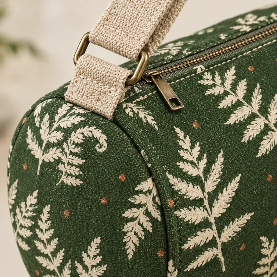 Fern Sling Mat Bag, close-up of the print and stitching
