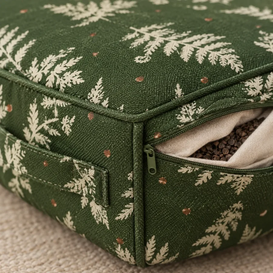 Fern Wedge Block, close-up of the print and stitching