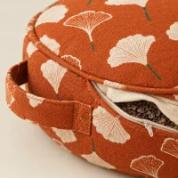 Ginkgo Crescent Block, close-up of the print and stitching