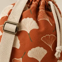 Ginkgo Drawstring Mat Tube, close-up of the print and stitching