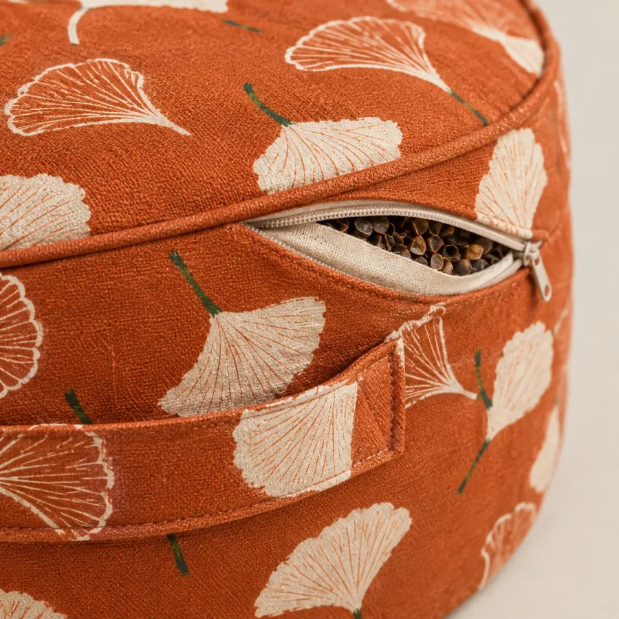 Ginkgo Drum Block, close-up of the print and stitching