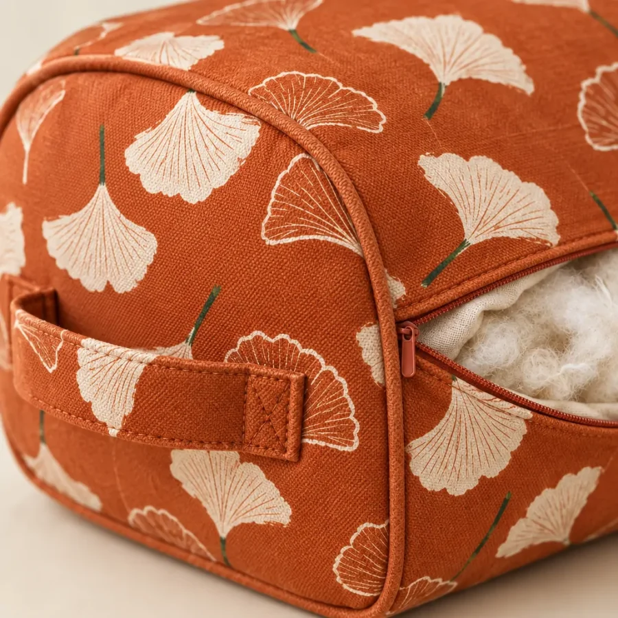 Ginkgo Half Bolster Block, close-up of the print and stitching