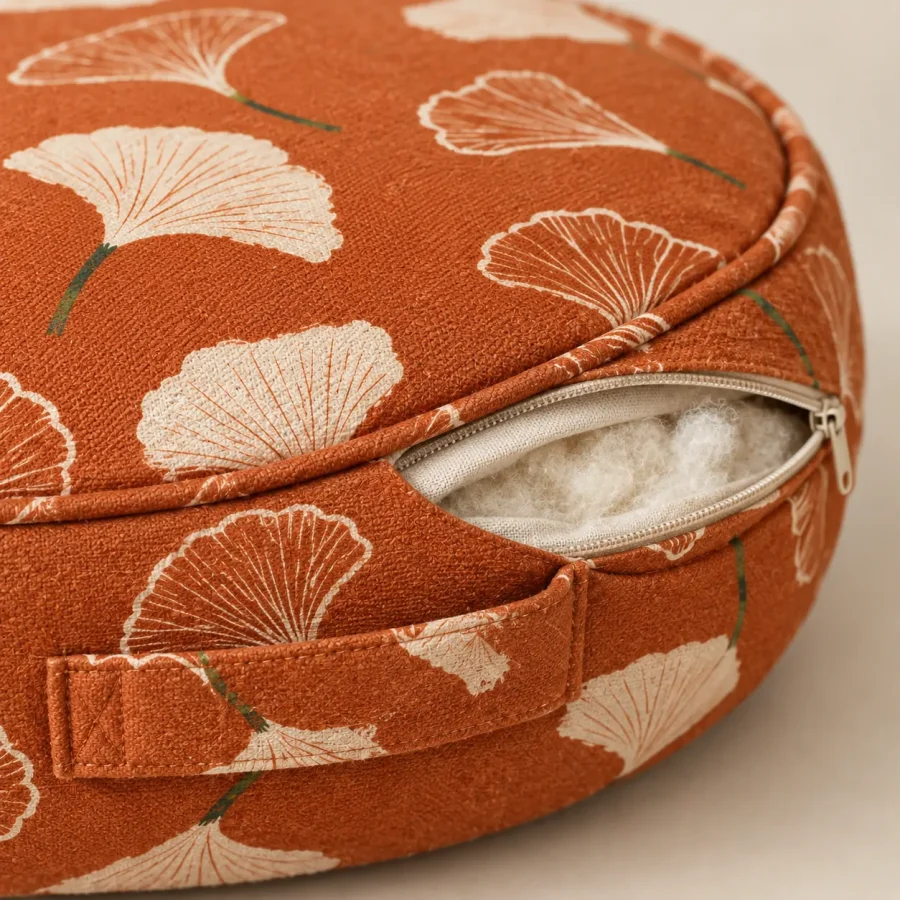 Ginkgo Pebble Block, close-up of the print and stitching