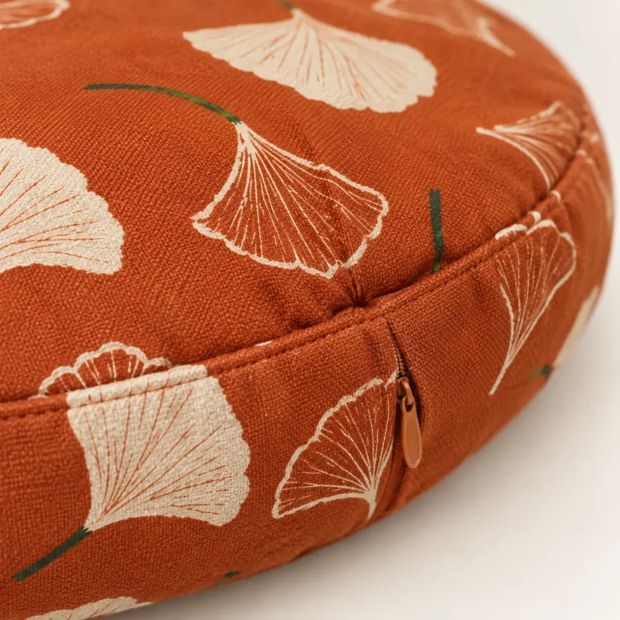 Ginkgo Round Floor Mat, close-up of the print and stitching