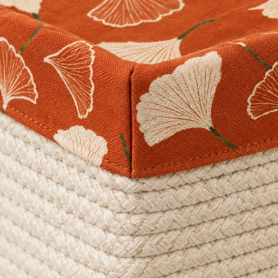 Ginkgo Stack Basket, close-up of the print and stitching