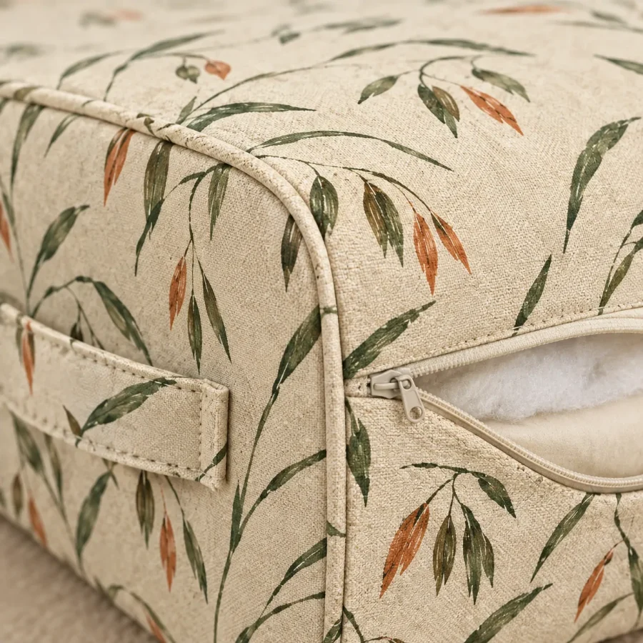 Oat Bridge Block, close-up of the print and stitching