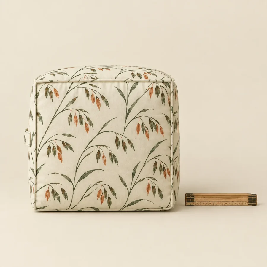 Oat Cube Block, side view with a ruler for scale